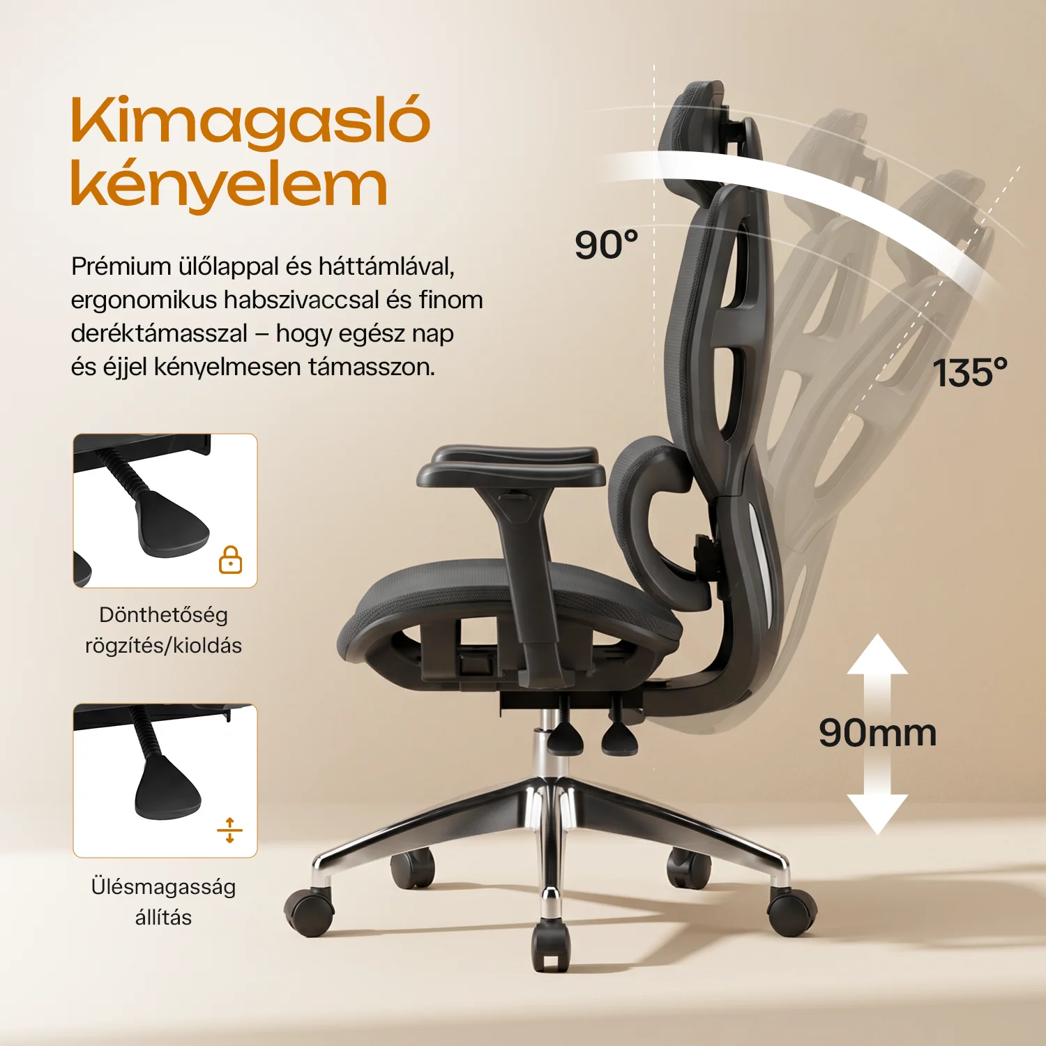 Ergonomická kancelárska stolička, otočná stolička, čierna sieťovaná (E13 BLACK)