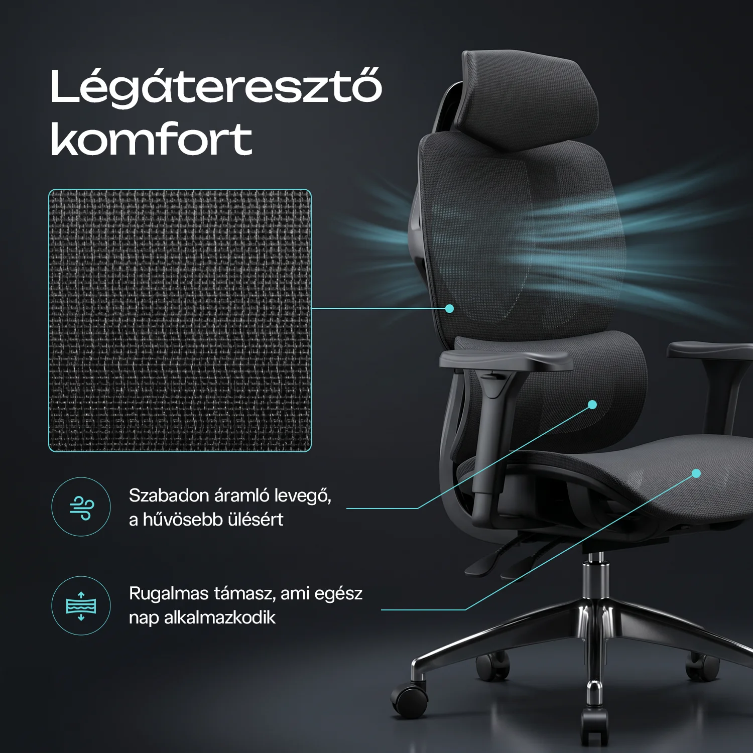 Ergonomická kancelárska stolička, otočná stolička, čierna sieťovaná (E13 BLACK)