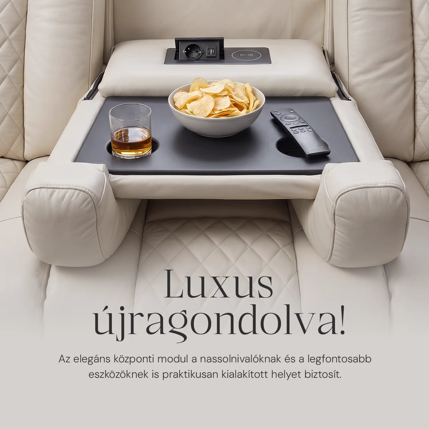 Luxus, háromszemélyes fekvőfotel, relax fotelágy elektromosan dönthető háttámlával, lábtartóval, pohártartóval és világítással bézs bőr (L4630-7406)