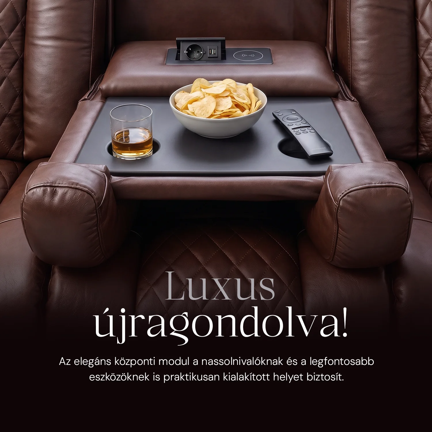 Luxus, háromszemélyes fekvőfotel, relax fotelágy elektromosan dönthető háttámlával, lábtartóval, pohártartóval és világítással barna bőr (L4630-7406)
