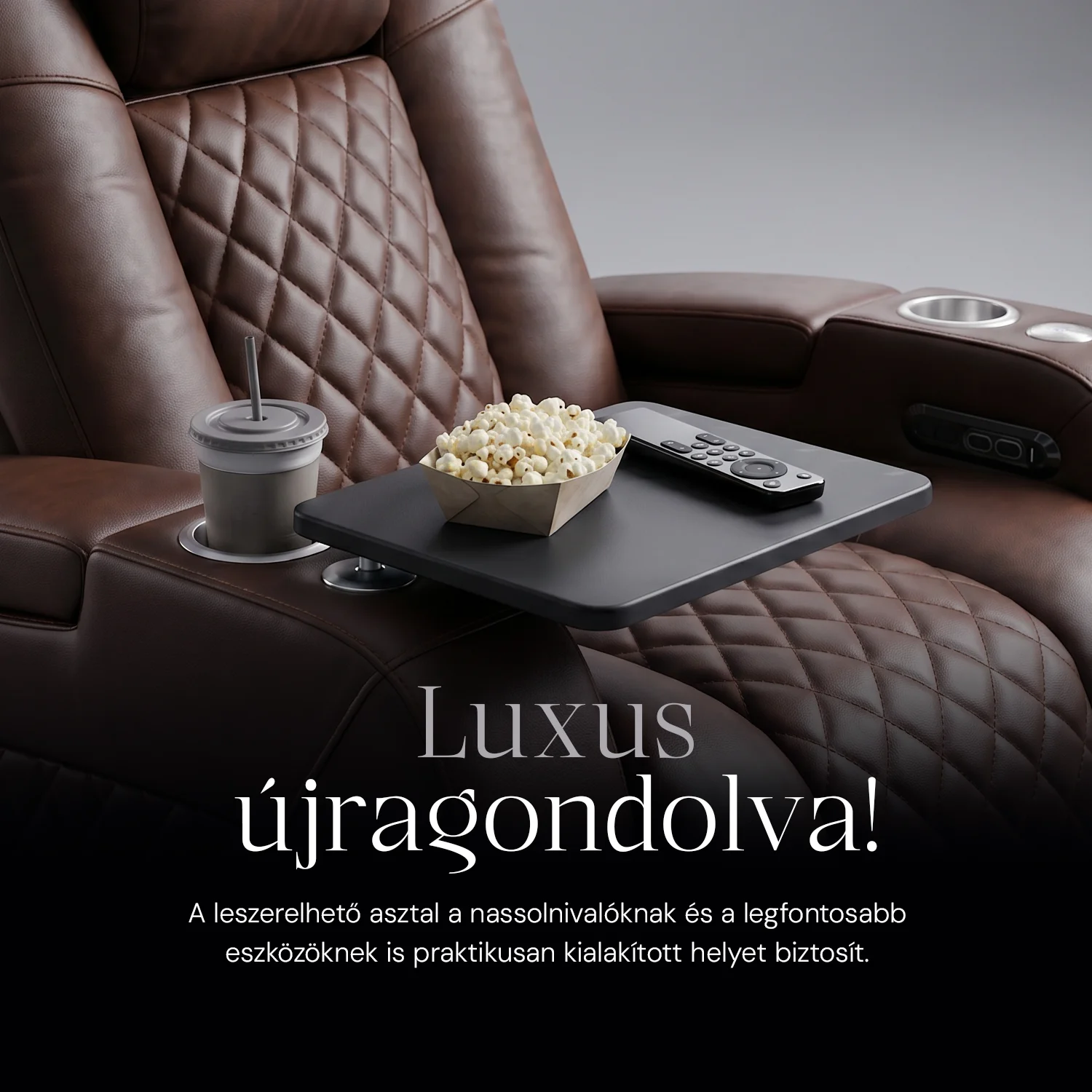 Luxus, egyszemélyes fekvőfotel, relax fotelágy elektromosan dönthető háttámlával, lábtartóval, pohártartóval és világítással barna bőr (L4630-3906)