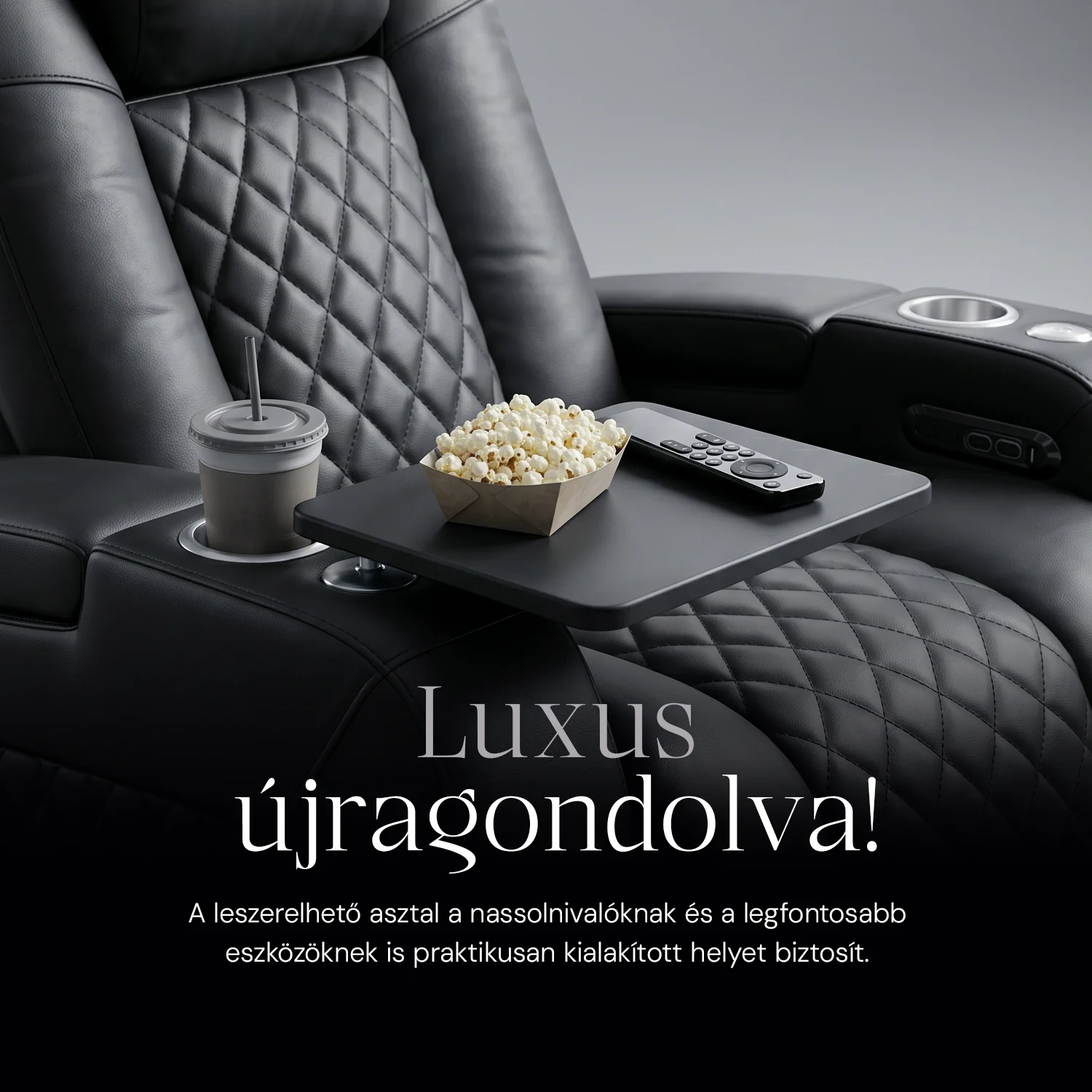 Luxus, egyszemélyes fekvőfotel, relax fotelágy elektromosan dönthető háttámlával, lábtartóval, pohártartóval és világítással fekete bőr (L4630-3906)