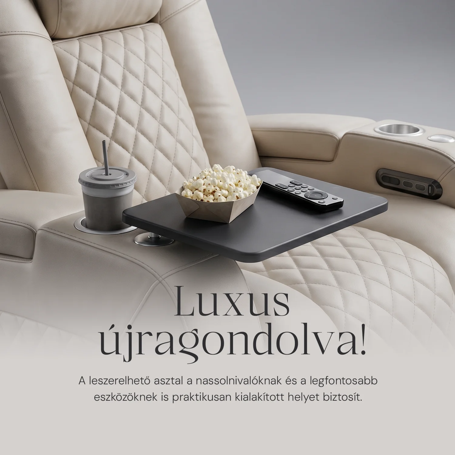 Luxus, egyszemélyes fekvőfotel, relax fotelágy elektromosan dönthető háttámlával, lábtartóval, pohártartóval és világítással bézs bőr (L4630-3906)