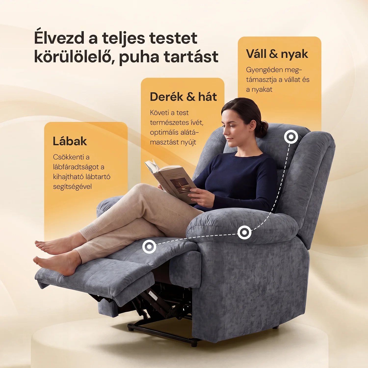 Relax fotelágy elektromosan dönthető, lábtartóval, szürke zsenília szövet (JN-D8053A51) 