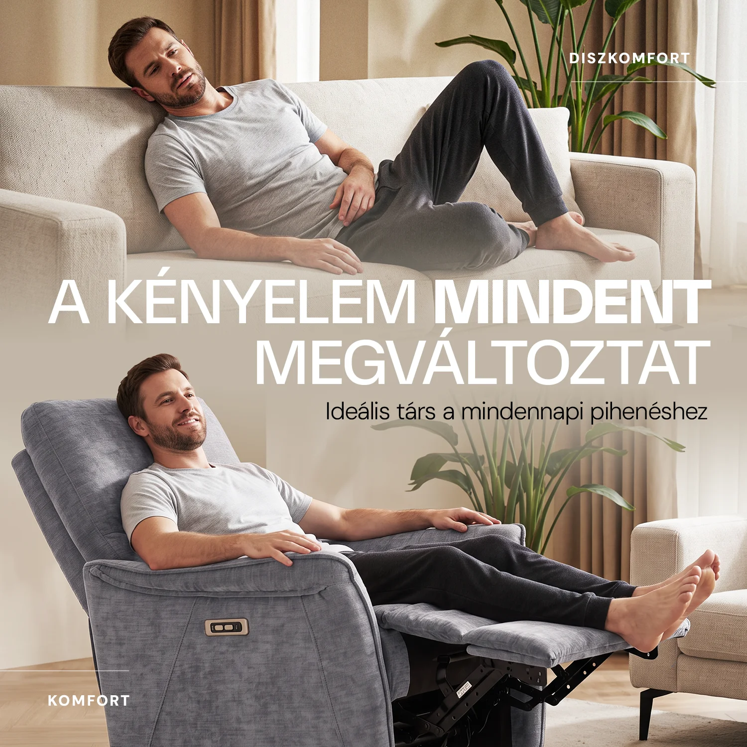 Elektromos, dönthető relax fekvőfotel, zsenília szövet (szürke) 