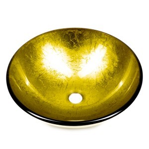 Üveg mosdókagyló arany színnel kör alakú, ajándék lefolyóval(09-030)