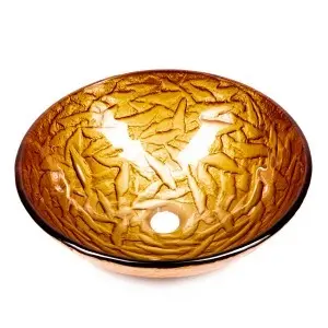 Üveg mosdókagyló arany színnel kör alakú, ajándék lefolyóval(140206)