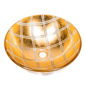 Üveg mosdókagyló arany színben kör alakú, ajándék lefolyóval (17122)