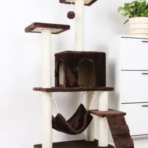 Macskabútor, macskafa több szintes hintaággyal (ST015-BROWN) kaparófa
