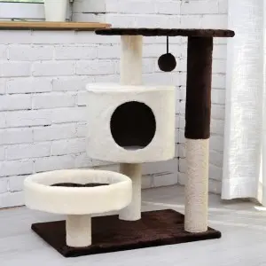 Macskabútor, macskafa többszintes bézs-sötétbarna színben 75cm (ST043-BEIGE-BROWN) kaparófa