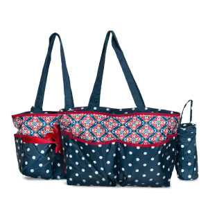 Pelenkázó válltáska, táska 3 darabos kék-piros színben mintával (ST-MB-5003AB-BLUE-RED) pelenkázótáska