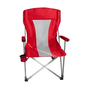 Összecsukható horgász szék, kempingszék kihajtható pohártartóval piros (JA1911-97-RED)