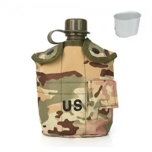Military, katonai kulacs 1 liter terepmintás, alumínium csajkával, tokkal (military-flask-cp)