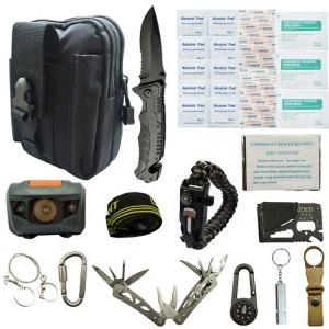 13 az 1-ben túlélőkészlet, katonai túlélő felszerelés fekete táskával (outdoor-equipment-13-black) (W0807-black)