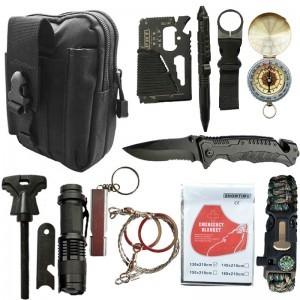 12 az 1-ben túlélőkészlet, katonai túlélő felszerelés fekete táskával (outdoor-equipment-12-black) (W0803-black)