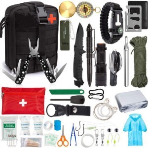 20 az 1-ben túlélőkészlet, katonai túlélő felszerelés fekete táskával (outdoor-equipment-B9) (W0806)