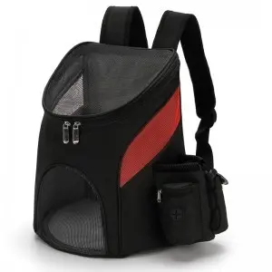 Kisállat hordozó táska, kutya, macska hátizsák fekete-piros (CW8012-BLACK-RED)
