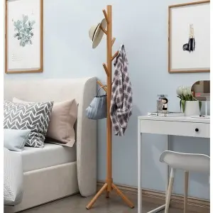 Fa ruhafogas, kalaptartó, kabáttartó állvány háromlábú talppal világosbarna színben (HATSTAND-TRIANGULAR-NATURAL)