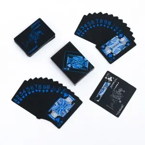 Plastové pokrové karty, balíček francúzskych kariet čierno-modro-strieborný (poker-card-black-blue-silver)