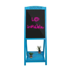 Írható reklámtábla, LED tábla, álló írható tábla kék kerettel (LED-writing-board-blue)