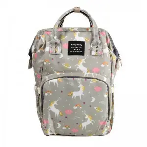 Pelenkázó hátizsák, pelenkázótáska szürke unikornis mintával (diaper-bag-grey-unicorn)