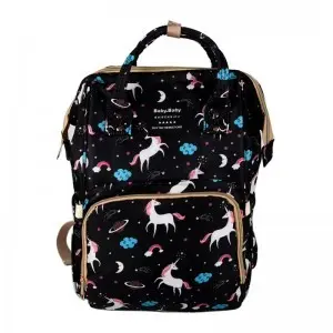 Pelenkázó hátizsák, pelenkázótáska fekete unikornis mintával (diaper-bag-black-unicorn)