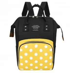 Pelenkázó hátizsák, pelenkázótáska pöttyös fekete-sárga (diaper-bag-dotted-yellow)