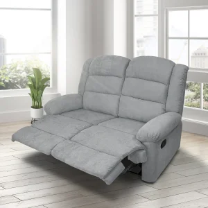 Kétszemélyes fekvőfotel, relax fotelágy dönthető háttámlával, lábtartóval szürke szövet (RELAX-FOTEL-2-MANUAL-GREY)