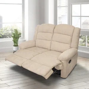 Kétszemélyes fekvőfotel, relax fotelágy elektromosan dönthető háttámlával, lábtartóval bézs szövet (RELAX-FOTEL-2-ELECTRIC-BEIGE)