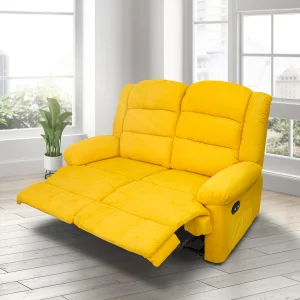Kétszemélyes fekvőfotel, relax fotelágy elektromosan dönthető háttámlával, lábtartóval citromsárga szövet (RELAX-FOTEL-2-ELECTRIC-LEMON)