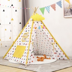 Teepee indián sátor, gyereksátor fehér-sárga csillag mintával (kids-teepee-160-white-yellow-stars)