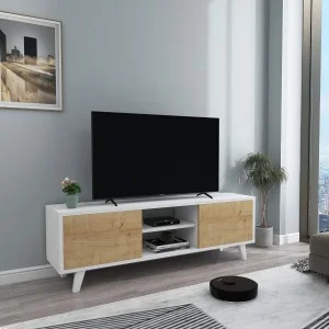 TV szekrény, TV állvány, POLLUX, fehér-tölgy színben