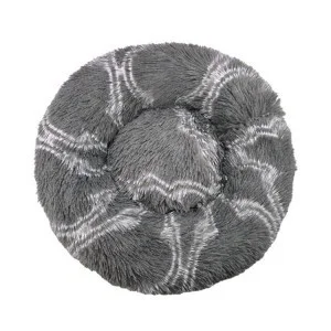 Kisállat fekhely, kör alakú 80cm, szürke-fehér cirombás extra puha