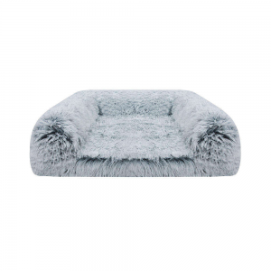 Kisállat fekhely, szófa formájú M-méret, világosszürke-szőrmés