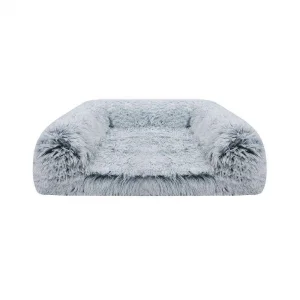 Pelech pre domáce zvieratá, v tvare pohovky, veľkosť M, svetlosivý kožušinový