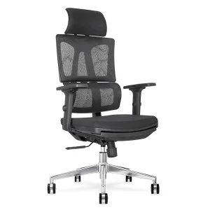 Prémium ergonomikus irodai szék, forgószék, deréktámasszal, fejtámasszal, fekete hálós (LA-868FH-BLACK)