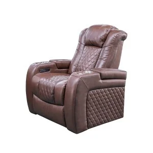 Luxus, egyszemélyes fekvőfotel, relax fotelágy elektromosan dönthető háttámlával, lábtartóval, pohártartóval és világítással barna bőr (L4630-3906)