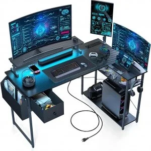 L alakú íróasztal, gamer asztal 120*80*74cm, fekete LED világítás, EU hálózati elosztóval, USB porttal (MK-1B)