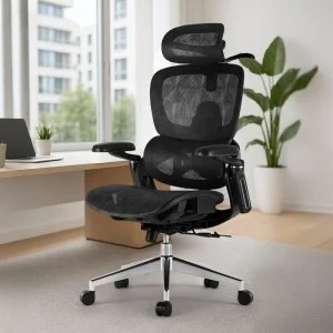 Prémiová ergonomická kancelárska stolička, otočná stolička, čierna sieťovina (E05)