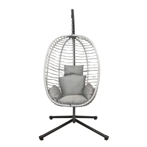 Összecsukható függőszék, függőfotel szürke rattan, szürke párnával NS016