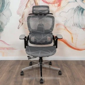 Prémiová ergonomická kancelárska stolička, otočná stolička, sivá sieťovaná (E05)