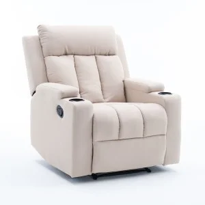Manuális fekvőfotel, relax fotelágy két pohártartóval, bézs szövet (JNF-MANUAL-FABRIC-BEIGE) JN-R8005A51