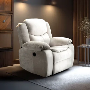 Elektromosan dönthető relax fekvőfotel, zsenília szövet (bézs) 