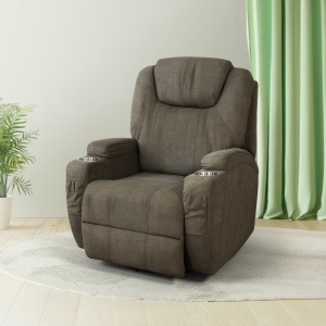 Elektromos relax fotelágy 8 pontos masszázs magyar nyelvű távirányítóval, ringató és forgatható funkció rozsdamentes pohártartó vízlepergető textil barna 8#