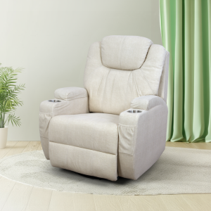 Elektromos relax fotelágy 8 pontos masszázs magyar nyelvű távirányítóval, ringató és forgatható funkció rozsdamentes pohártartó vízlepergető textil bézs 2#