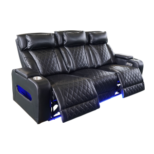Luxus, háromszemélyes elektromos relax fotel, lábtartóval, pohártartóval, világítással AirLeather fekete