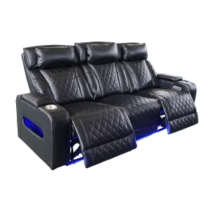 Luxus, háromszemélyes elektromos relax fotel, lábtartóval, pohártartóval, világítással AirLeather fekete