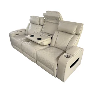 Luxus, háromszemélyes elektromos relax fotel, lábtartóval, pohártartóval, világítással AirLeather bézs