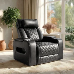 Luxus elektromos relax fotel, lábtartóval, pohártartóval, világítással AirLeather fekete