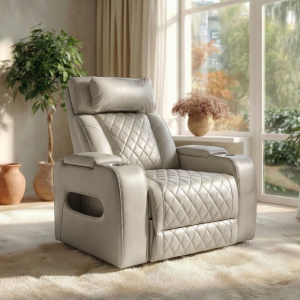 Luxus elektromos relax fotel, lábtartóval, pohártartóval, világítással AirLeather bézs